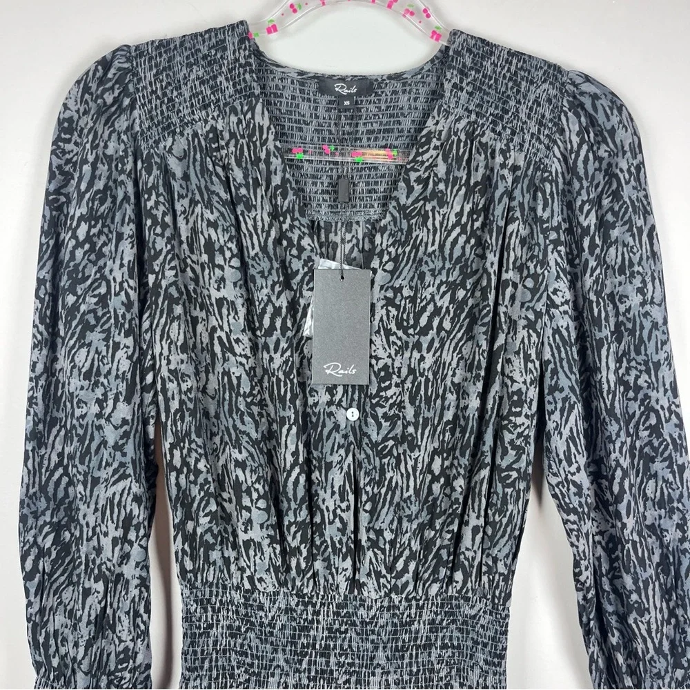 NEW Rails Zana Charcoal Gray Abstract Animal Cinched Waist Dress Size XS - Picture 8 of 11